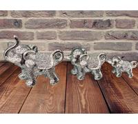 Deenz New Silver Set Of 3 Elephants Sparkle Bling Ornament Crushed Diamonds Home Decor
