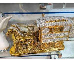 DEENZ Ornaments Horse With Wagon Gypsy Crushed Diamond Carriage Ornament Shelfsitter Bling (Gold)