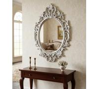 DEENZ Ornate Baroque Wall Hanging Mirror Oval Shaped Vintage Plastic Frame Elegant Addition Luxury Living Room Furniture Large Antique Home Decor Idea 69 X 48 X 3.5 Cm (SILVER)