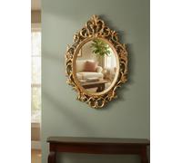 Deenz Ornate Baroque Wall Hanging Mirror Oval Shaped Vintage Plastic Frame Elegant Luxury Living Room Furniture Gold 69X48X3.5 Cm