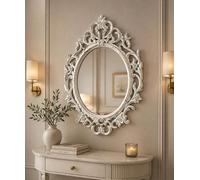 Deenz Ornate Baroque Wall Hanging Mirror White Rustic Oval Vintage Plastic Framed Elegant Living Room Furniture Large 69X48X3.5Cm