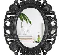 Deenz Oval Baroque Hanging Mirror Beautiful Wall Mirror Chic Mirror Home Decor Best For Gift 54X44Cm (Black)