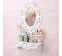 DEENZ Oval Baroque Hanging Mirror Beautiful Wall Mirror Chic Mirror Home Decor Best For Gift 54x44Cm (White)