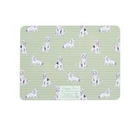 DEENZ Pack Of 12 Waggy Tails Print Coaster & Placemat Sage Green Cork Back White Stripes Protect Dining Surface Tableware Setting Home Accessory Sealed Edges Dog Design Kitchen Décor 29 X 21.5 Cm