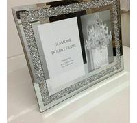 Deenz Pack Of 2 Crushed Crystals Photo Silver Mirrored Crushed Jewel Crystal Diamante (Double Picture Frame)
