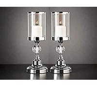 Deenz (Pack Of 2) Crystal Effect Chrome Candle Holder - Silver For Home, Church, Christmas, Birthday Party, Wedding, Bedroom Decoration