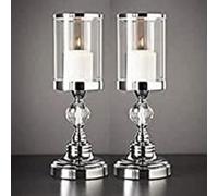 Deenz (Pack Of 2) Crystal Effect Chrome Candle Holder - Silver For Home Decoration