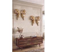 Deenz Pack Of 2 Gold Ceramic Crushed Crystal Jewel Diamante Bow Ornament 3D Wall Mounted Art Home Décor Sculpture Idea 32X27Cm