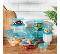 DEENZ Pack Of 25 Food Storage Containers Light Blue Lid Clear Base Microwave/Dishwasher Safe Multiple Shapes For Meal Prep, Leftovers & Snacks Colourful-Looks Kitchen Organisation Solution 25 X 10 Cm