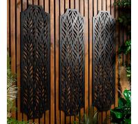 DEENZ Pack Of 3 Black Metal Wall Screens Curve Edges Both Indoor-Outdoor Décor Portrait Panel Display Garden Area, Patio & Living Room 120 X 30 X 1.5 Cm