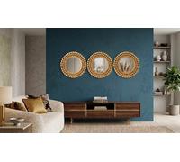 Deenz Pack Of 3 Gold Round Beaded Frame Wall Mounted Mirror Small Size Plastic Home Art Décoration Gift Idea 25Cm Diameters.