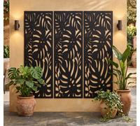 Deenz Pack Of 3 Rectangle Tropical Leaf Metal Ornate Wall Screen Home Display Art Panel Black Indoor-Outdoor Garden Decor 120X30Cm