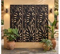 DEENZ Pack Of 3 Rectangle Tropical Leaf Metal Ornate Wall Screen Home Display Art Panels Black Indoor & Outdoor Garden Decor 120x30Cm