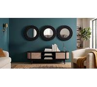 DEENZ Pack Of 3 Round Beaded Frame Wall Mounted Mirror Small Size Plastic Home Art Décor Gift Idea 25Cm Dia, BLACK