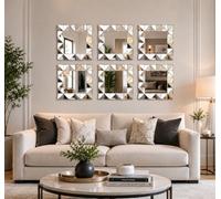DEENZ Pack Of 3D Art Deco Style Square Frame Wall Mounted Mirror for Living Room, Bedroom or Hallway Geometric Design 40x40Cm (6)