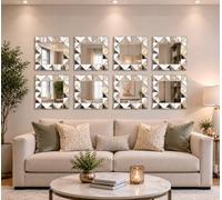 DEENZ Pack Of 3D Art Deco Style Square Frame Wall Mounted Mirror for Living Room, Bedroom or Hallway Geometric Design 40x40Cm (8)