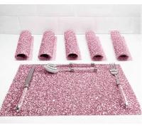 DEENZ Pack of 6 Rectangle Sparkle Romany Style Crushed Crystal Loose Diamond Place Mat Kitchen Dinner Table Protect Setting Daily & Special Events Use 40x24Cm, PINK