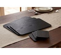 Deenz Pack Of 8 Placemat/coaster Wood Veneer Dining Table Kitchen Round Edge Black 29X21.5Cm