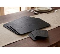 DEENZ Pack Of 8 Placemat/Coaster Wooden Veneer Dining Tableware Linens Setting Serving Mats Kitchen Decor Surface Protection Rounded Edges Gift Idea 29x21.5Cm (BLACK)