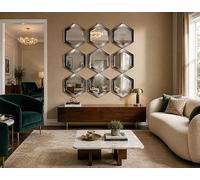DEENZ Pack Of Hexagonal Shaped Wall Hanging Mirror Plastic Frame Gold Mirrored Surface Home Furniture Decor Display Idea 30Cm Dia. (09)