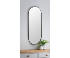 DEENZ Pill-Shaped Elongated Sleek Oval Hanging Mirror Silhouette Contemporary Finish Aluminium Frame Perfect For Home Decor Modern Touch Style Function To Any Wall 101x31x2.5Cm (BLACK)
