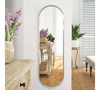 DEENZ Pill-Shaped Elongated Sleek Oval Hanging Mirror Silhouette Contemporary Silver Finish Metal Aluminium Frame Perfect For Home Decor Modern Touch Style And Function To Any Wall 101 X 31 X 2.5 Cm