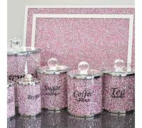 Deenz Pink Crushed Diamond Salt Pepper Canisters Jars With Chopping Board Biscuit Jar, Tea Coffee Sugar Jars Kitchen Set