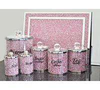 DEENZ PINK CRUSHED DIAMOND SALT PEPPER CANISTERS JARS WITH CHOPPING BOARD BISCUIT JAR, TEA COFFEE SUGAR JARS KITCHEN SET