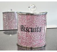 DEENZ Pink Diamond Crushed Biscuit Canister Jar Tin Kitchen Storage Pink & Silver Crystal Display Gift Present For All Occassion Home Decor