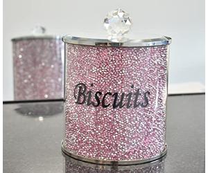 DEENZ Pink Diamond Crushed Biscuit Canister Jar Tin Kitchen Storage Pink & Silver Crystal Display Gift Present For All Occassion Home Decor
