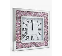 DEENZ Pink Silver Crystal Crushed Jewel Diamond Clock Wall Mounted Square Mirrored Frame Roman Numerals Nearly Silent Battery Powered 40Cm