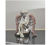 DEENZ Pink Sitting Angel With Wide Wings Crushed Ornament Sparkle Diamond