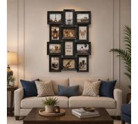 Deenz Rectangle 12 Multi-Aperture Collage Black Ornate Detail Design Wall Hanging Photo Frame 6 X 4 Inches Picture Plastic 58X45Cm