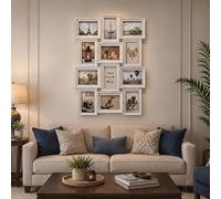 DEENZ Rectangle 12 Multi-Aperture Collage Ornate Detail Design Wall Hanging Photo Frame 6 X 4 Inch Picture Plastic Distressed Home Décor Gallery Dual Orientation Display 58x45Cm, WHITE
