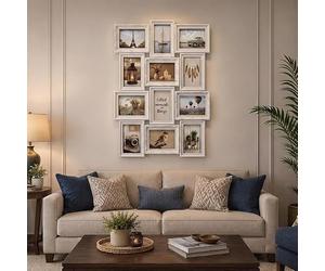 DEENZ Rectangle 12 Multi-Aperture Collage Ornate Detail Design Wall Hanging Photo Frame 6 X 4 Inch Picture Plastic Distressed Home Décor Gallery Dual Orientation Display 58x45Cm, WHITE