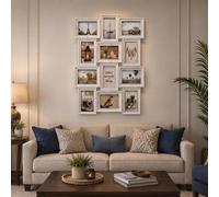 Deenz Rectangle 12 Multi-Aperture Collage White Ornate Detail Design Wall Hanging Photo Frame 6 X 4 Inches Picture Plastic 58X45Cm