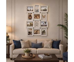 Deenz Rectangle 12 Multi-Aperture Collage White Ornate Detail Design Wall Hanging Photo Frame 6 X 4 Inches Picture Plastic 58X45Cm