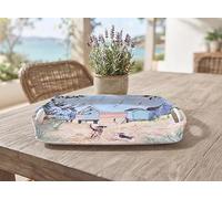 DEENZ Rectangle Melamine Serving Tray With Handles Large Kitchen Storage Accessory Decorative Design Tableware Organisation Ideal Dining Space Countertop Display 48.5x32.5x3Cm (SUMMER WALK ON A BEACH)