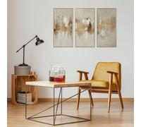 DEENZ Rectangle Set Of 3 Beige Bronzite Foiled Jewelled Striking Abstract Canvas Wall Artwork Embellished Details MDF Back Easy Mount Home Interior Triptych Style Decor Metal Frame 80 X 40 X 3.2 Cm