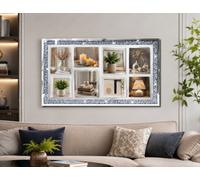 Deenz Rectangle Silver Shiny 8 Multi-Opening Wall Photo Frame Crushed Diamond Crystal Glass Art Display Mirrored Home 59.5X33.5Cm