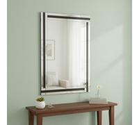 Deenz Rectangle Triple Stripes Wall Hung Mirror Glass Sleek Frame Large Bordered Edges Home Decoration Silver & Black 90 X 60 Cm