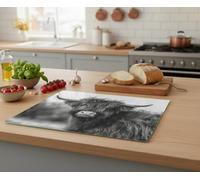 DEENZ Rectangular Highland Cow Worktop Saver Black-White Photography Design 5 Mm Thick Tempered Glass Cutting Board Kitchen Counter Protection Chopping Surface Rustic Decor Serving Plate 60 X 40 Cm