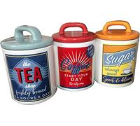 DEENZ Retro Multi Colour Unique Classic 50's/60's Style 3-Pieces Ceramic Canisters Sets for the Kitchen Counter, Jars Food Storage for Tea Sugar Coffee Set