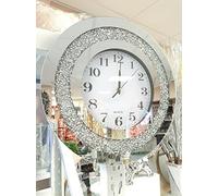 DEENZ Round Analogue 40×40 CM SILVER CRUSHED CRYSTAL DIAMOND FILLED SPARKL WALL CLOCK