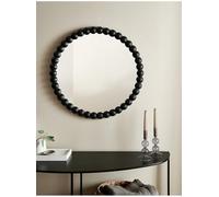DEENZ Round Bobbin Edges Wall Mounted Ornamental Mirror Glass & Plastic Spherical Beaded Frame Pattern Hanging Both Way Horizontal/Vertical Circle Border Modern Interior Home Decor 65 X 2 Cm (BLACK)