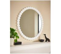 DEENZ Round Bobbin Edges Wall Mounted Ornamental Mirror Glass & Plastic Spherical Beaded Frame Pattern Hanging Both Way Horizontal/Vertical Circle Border Modern Interior Home Decor 65 X 2 Cm (WHITE)