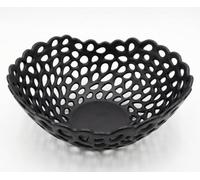 Deenz Round Fruit Bowl Net Design Black Kitchen Counter Dining Table Matt Ceramic Déco Storage Display Geometric Basket 28X26X13Cm