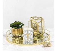DEENZ Round Gold Mirrored Decorative Tray Deep Metal Serving Platter Circular Framed Storage Dish Table Decoration Candle Holder Geometric Shape Counter Top Perfume & Makeup Organiser 37.5 X 4.5 Cm
