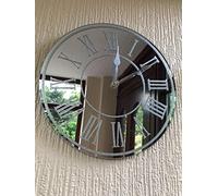 DEENZ Round SILVER SPARKLE GLITTER MIRRORED WALL CLOCK ROMAN NUMBER GLASS WALL CLOCK NEW