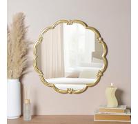 DEENZ Scalloped Design Wall Mount Mirror Golden Finish Edges Glass MDF Framed Antique Style Decorative Bow Details Indoor Use For Hallways, Bedrooms, Or Dressing Areas Traditional Interior 60 X 3 Cm